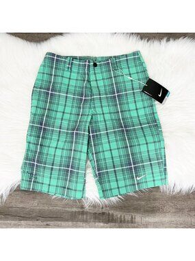 Nike Golf Youth Medium Green Gray Plaid Tech Athletic Shorts